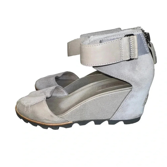 Sorel 9.5 Joanie II gray ankle strap wedge‎ lug sole sandals chunky Preppy - Picture 5 of 8